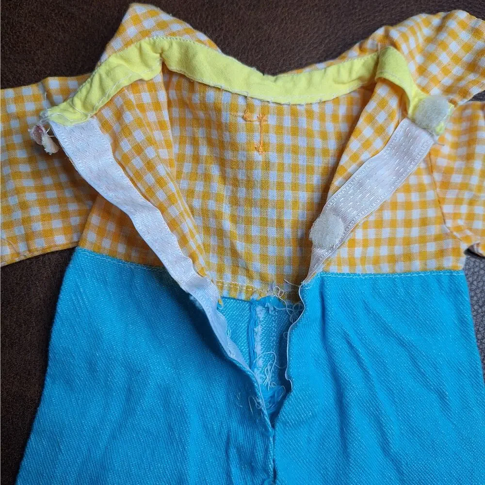 VTG Doll Outfit Fits 15-16 In Cabbage Patch Yellow Gingham Blue Romper Jumpsuit